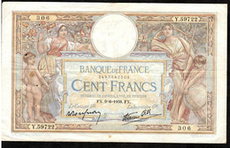 FRANCE - 20 Francs LOM - 9.6.1938 - F:25/22 - Série :Y.59722 -  N° Du Billet : 306 - Etat TB - 100 F 1908-1939 ''Luc Olivier Merson''