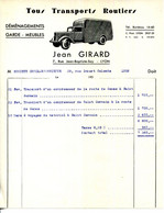 FACTURE.69.LYON.TOUS TRANSPORTS ROUTIERS.DEMENAGEMENTS.GARDE MEUBLES.J.GIRARD 7 RUE JEAN BAPTISTE SAY. - Transportmiddelen