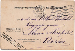 CARTE PRISONNIER BELGE BRUSSEL BRUXELLES HOPITAL AACHEN GERMANY WWI BELGIQUE - Armada Belga