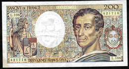 FRANCE - 200 Francs Montesquieu- 1992 - F:70/12c - Alphabet : L.108 -  N° Du Billet : 421718 - Etat TB - 200 F 1981-1994 ''Montesquieu''