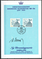 Martin Mörck. Greenland 2000. Queen Margrethe II Michel 353-354, Special Card.  Signed. - Covers & Documents