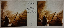 Vue Stéréo Stéréoscopique Verre Guerre 1914 1918 Arras 155 Long En Action - 1914-18
