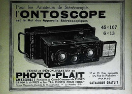 ► 1924 - ONTOSCOPE  Appareil Photo-Plait Stéreoscopique   (Ancienne Coupure De Presse) - Appareils Photo