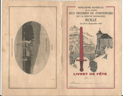 Armée Suisse, Rolle VD, Livret De Fête De La Société Des Troupes De Forteresse En 1927, 12 Pages (10.9.1927) - Programas