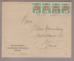CH Portofreiheit 1932-06-01 Basel 4-er Streifen 5Rp. Mit GR#524 Schweiz. Israelitisches Waisenhaus - Franchise