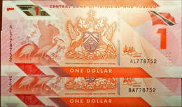 2 Pcs Trinidad&Tobago 1 Dolar   Twin Number Unc Polymer - Trindad & Tobago