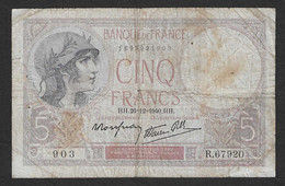 Francia - Banconota Circolata Da 5 Franchi P-83a.18 - 1940 #17 - 5 F 1917-1940 ''Violet''