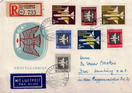 DDR GDR RDA - Flugpostmarken (MiNr:609/15) 1957 - Bedarfsverwendung Auf R-Brief Von Kesselsdorf Nach Bad Homburg - Brieven En Documenten