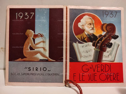 Italy Italia Calendari Sirio 1937 G. VERDI E LE SUE OPERE. Salone MOLINO RAFFAELE Catania - Petit Format : 1921-40