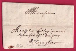 LETTRE DE PONT AVEN FINISTERE 1657 POUR LE PUY ?? HAUTE LOIRE LETTRE COVER FRANCE - ....-1700: Précurseurs