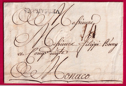 MARQUE VERSAILLES  LENAIN N°8 1769 POUR MONACO ALPES MARITIMES LETTRE COVER FRANCE - 1701-1800: Precursors XVIII