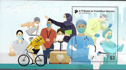 SINGAPORE, 2021, MNH, COVID, A TRIBUTE TO FRONTLINE HEROES, DOCTORS, TEACHERS, NURSES, POSTWORKERS, BICYCLES, S/S - Sonstige
