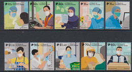 SINGAPORE, 2021, MNH, COVID, A TRIBUTE TO FRONTLINE HEROES, DOCTORS, TEACHERS, NURSES, POSTWORKERS, COOKS,10v - Andere