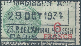 FRANCE 1934 Revenue Stamps Fiscal Tax 6Fr Obliterated To Paris - Marche Da Bollo