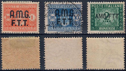 AMG-FTT 1947/54 - FRANCOBOLLO TIPO SEGNATASSE L. 1 NUOVO MLH * L. 10 E L. 2 USATI / USED ⦿ - SASSONE 1 / 3 / 17 - Segnatasse