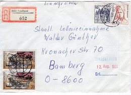 50263 -  Bund / VGO - 1991 - 2@70Pfg. 500 Jahre Postwesen MiF A. R-Bf. FRIEDLAND -> Bamberg - Storia Postale