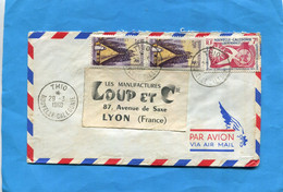 Marcophilie*-Nouvelle Calédonie  Pour Françe  CadTHIO- 1960--3-stampN°290droits De L'homme+276 Hutte - Briefe U. Dokumente