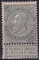 26417# BELGIQUE COB N° 63 * LEOPOLD III 50 CENTIMES GRIS NEUF AVEC CHARNIERE Cote 75 Euros - 1884-1891 Leopold II