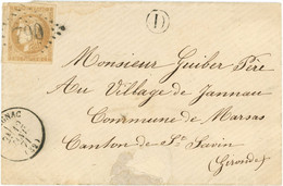 12 Janvier 1871 N°43 Bistre Brun Clair,Cognac Vers Village De Jannau Commune De Marsas Canton De St Savin,boite Rurale D - 1849-1876: Classic Period