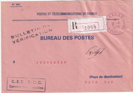 1986 - ENV. RECOMMANDEE De SERVICE PTT De PARIS C.E.S.D.O.C CACHET ROUGE ! => BUREAU AMSTERDAM (PAYS-BAS) ! - Frankobriefe