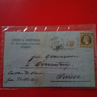 LETTRE PARIS VERDAN ET HINDERMANN POUR PORRENTRUY SUISSE 1868 CACHET PD - 1863-1870 Napoleone III Con Gli Allori