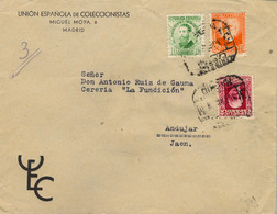1933 , MADRID , SOBRE CERTIFICADO A ANDÚJAR / JAÉN , LLEGADA AL DORSO.  UNIÓN ESPAÑOLA DE COLECCIONISTAS - Briefe U. Dokumente