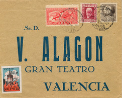 1934 , MADRID , SOBRE CIRCULADO A VALENCIA , MAT. MEDIODIA / MADRID , VIÑETA FALLAS , CORREO URGENTE , LLEGADA - Covers & Documents