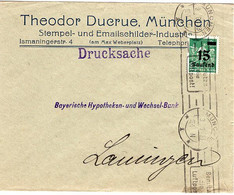 50295 - Deutsches Reich - 1923 - 15.000 EF A. DrucksBf. MUENCHEN -> Lauingen - Lettres & Documents