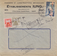 Lettre à Entête "Fonderie Iung" Obl. Nancy RP Le 29/5/64 Sur 45c Sully/Loire, Taxée 10c, 20c Gerbes Et Refusée Pour Taxe - 1960-.... Lettres & Documents