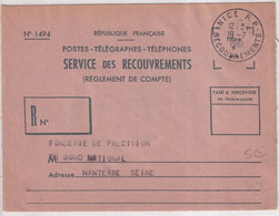 1961 - ENVELOPPE De SERVICE PTT Des RECOUVREMENTS De NICE - CACHET ! - Cartas Civiles En Franquicia