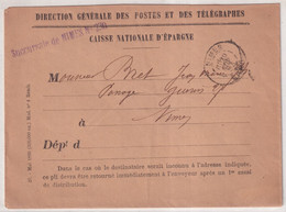 1893 ! - ENVELOPPE De SERVICE De La CAISSE NATIONALE D'EPARGNE Des POSTES De NIMES (GARD) - Frankobriefe