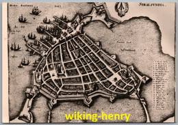 Delcampe - Stralsund - S/w Um 1652 Nach Merian 1   Bildkarte - Stralsund