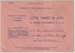 1971 - ENVELOPPE VIDE PTT Des LETTRES TOMBEES EN REBUT De LIBOURNE RECHERCHES DE COURRIER - Lettere In Franchigia Civile