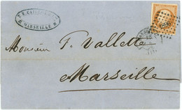 15 Juillet 1856 N°13A Bistre-roux/orange Sur Lettre De Marseille Pour Marseille,lozange Pc 1896 - 1849-1876: Période Classique