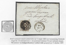 Brief Uit Hulppostkantoor Lichtervelde Naar Oostende 11 Maart 1860 - 1858-1862 Medallones (9/12)