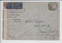 Brief Schweiz 1940 Mit Briefmarke Helvetia 90 Wappen - Luftpost "Opened By" - Zensur - Nach New York - Lettres & Documents