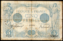 Frence,1915, 5 Francs Bleu P-70a.4,as Scan - 5 F 1912-1917 ''Bleu''