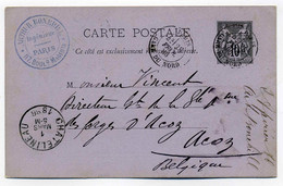 T18 PARIS GARE DU NORD / Sur Entier SAGE Pour La Belgique / 1886 / Arthur Bonerril Ingénieur - 1877-1920: Periodo Semi Moderno