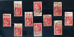 Lot Timbres Au Type PAIX Avec Bandelette Publicitaire / Mazda, Bledine, Petrole Hahn, Bernard Moteurs, Gitane - 1932-39 Peace