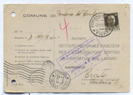 Italy OCCUPATION OF Yugoslavia FIUME POSTAL CARD TO Triest 1941 - Yugoslavian Occ.: Fiume
