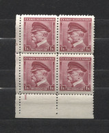 Böhmen Und Mähren Vorläufer A1 = CSR 406 Postfrisch Platten-Nr. 1 Viererblock - Nuovi