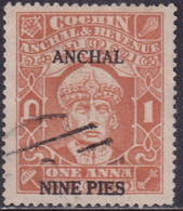 INDIA COCHIN 1942-44 SG #83 (litho,p.13x13½) 9p On 1a Used CV £42 - Cochin