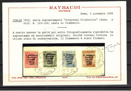 REGNO 1922 CONGRESSO FILATELICO SERIE CPL. ANNULLATI  SU FRAMMENTO CERT. RAYBAUDI - Used