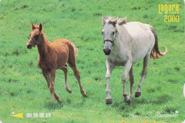 Carte JAPON - ANIMAL - CHEVAL / Jument & Poulain- HORSE JAPAN Prepaid Kansai Lagare Transport Ticket Card - BE 385 - Caballos