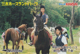 Rare Carte JAPON - FEMME à CHEVAL - WOMAN On  HORSE Animal JAPAN Prepaid Kansai Shintetsu Ticket Card - 396 - Caballos