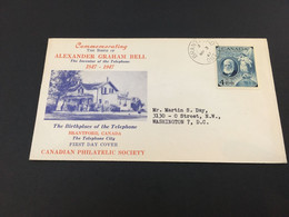 (4 C 12) Canada FDC Cover - Premier Jour Du Canada - 1947 (posted To Denmark) Alexander Graham Ball - ....-1951