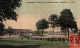 Hippisme - St Saint-Ouen (Seine) Le Parc Tribunes Et Départ De 2800 M, Haies - Carte N° 7 Colorisée, Toilée Et Vernie - Reitsport