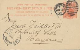 GB 1896 QV 1d Orangered Very Fine Postcard With Barred Duplex-cancel "LONDON-W.C. / W.C / 21" NEW LATEST DATE - Lettres & Documents