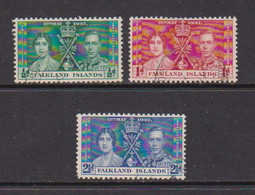 FALKLAND  ISLANDS    1937    Coronation    Set  Of  3    USED - Falklandeilanden