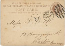 GB 1880, QV Rare Three Half Pence Postal Stationery Postcard (Cat. GBP 50.-, Address Partly Removed) With Barred Duplex- - Postwaardestukken